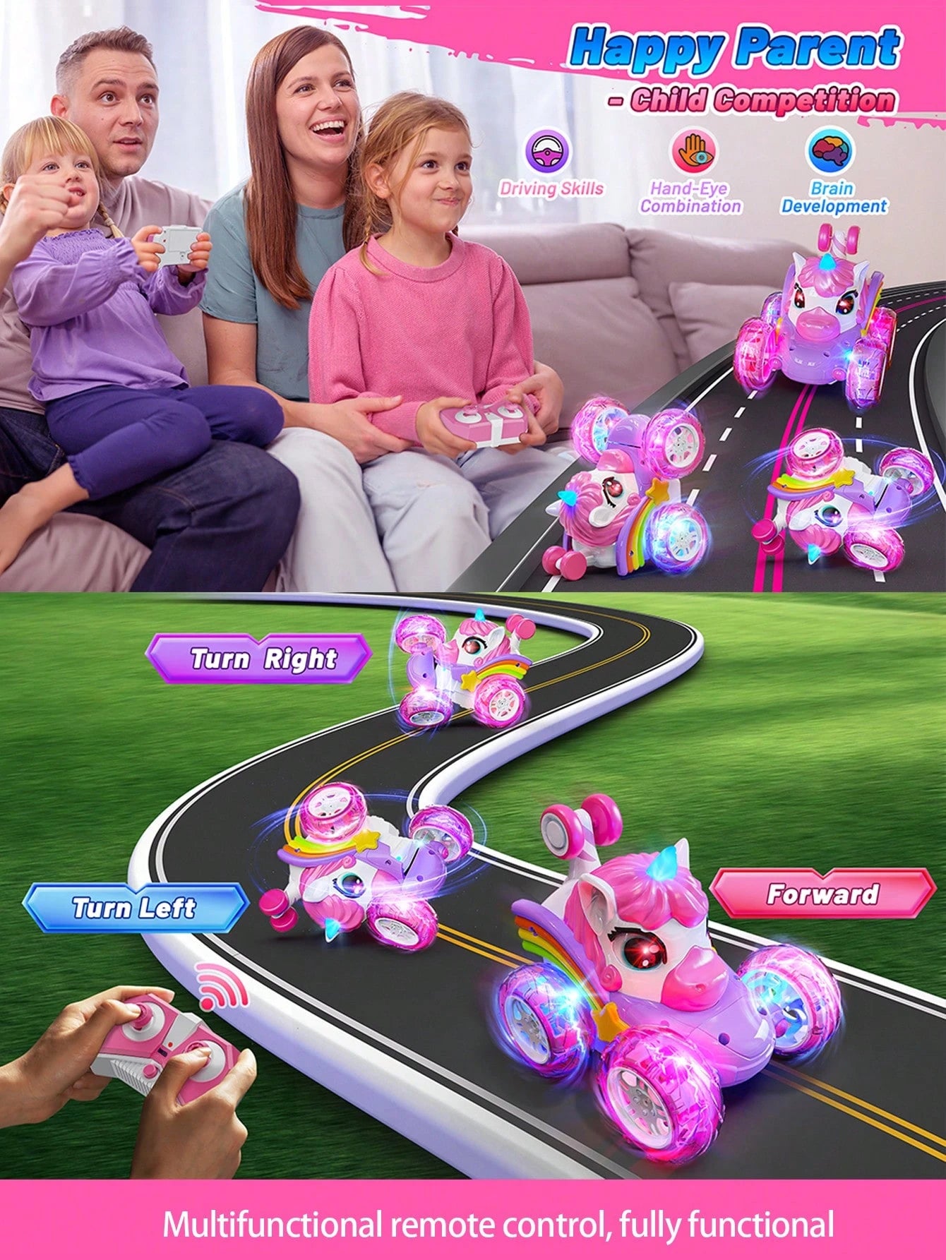 4WD 360° Stunt Remote Control Car With LED Lights, 2.4GHz Electric Toy Car, Gift For Girls Aged 3-6