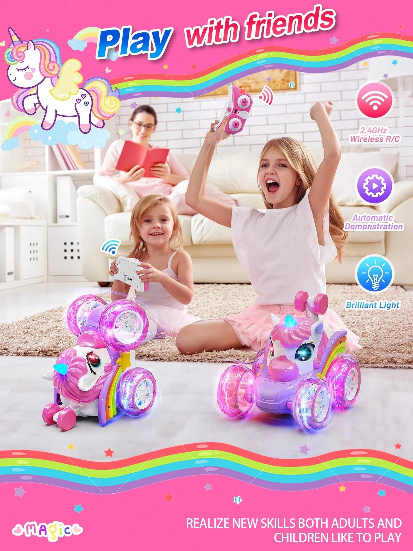 4WD 360° Stunt Remote Control Car With LED Lights, 2.4GHz Electric Toy Car, Gift For Girls Aged 3-6