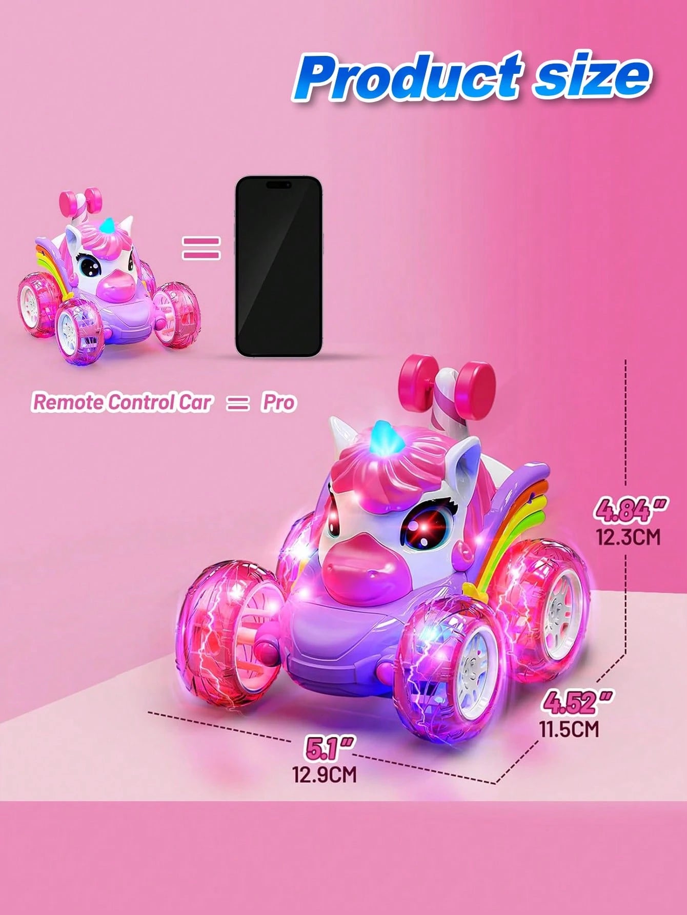 4WD 360° Stunt Remote Control Car With LED Lights, 2.4GHz Electric Toy Car, Gift For Girls Aged 3-6