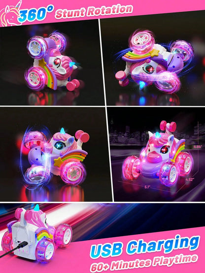 4WD 360° Stunt Remote Control Car With LED Lights, 2.4GHz Electric Toy Car, Gift For Girls Aged 3-6