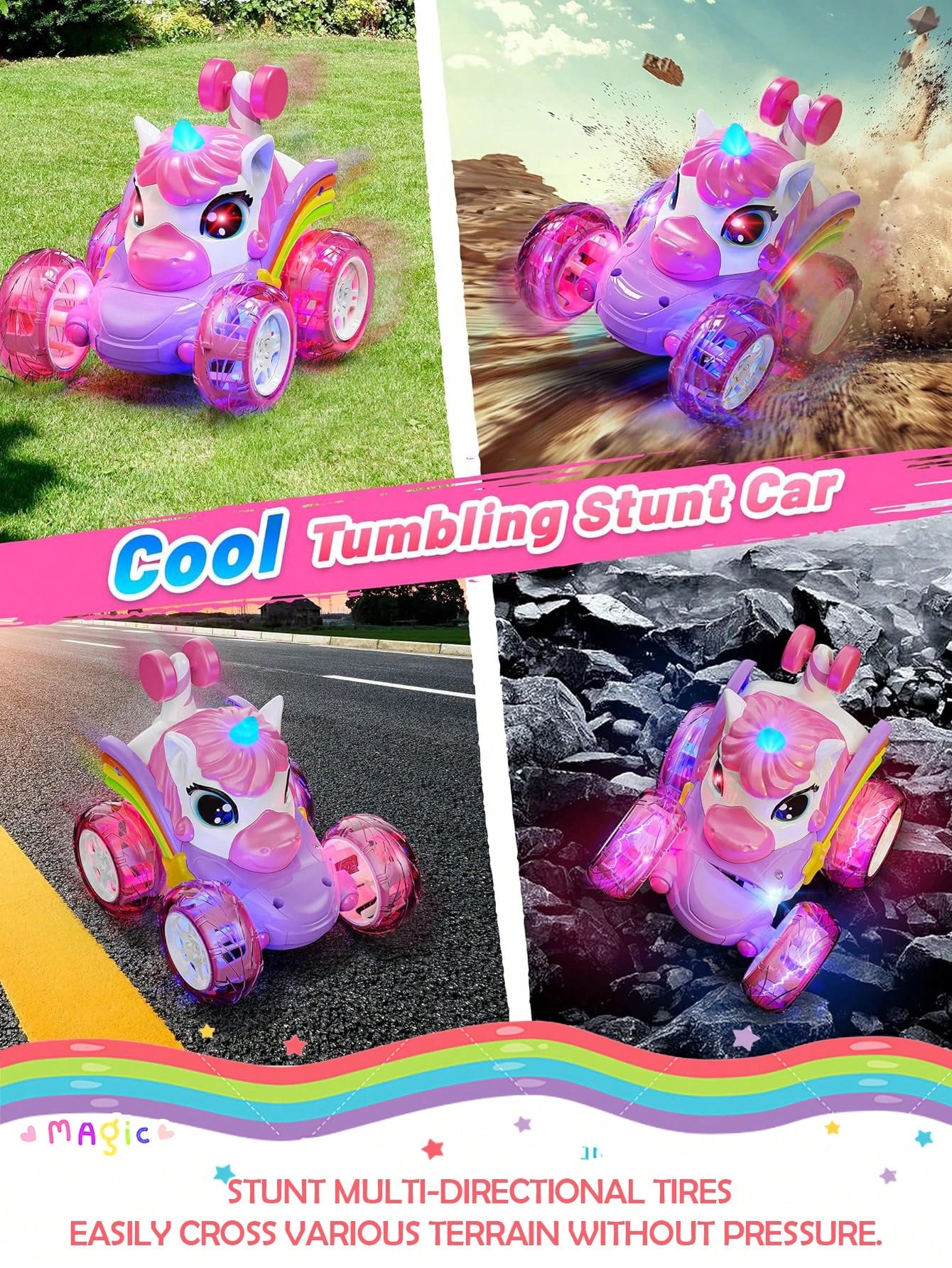 4WD 360° Stunt Remote Control Car With LED Lights, 2.4GHz Electric Toy Car, Gift For Girls Aged 3-6
