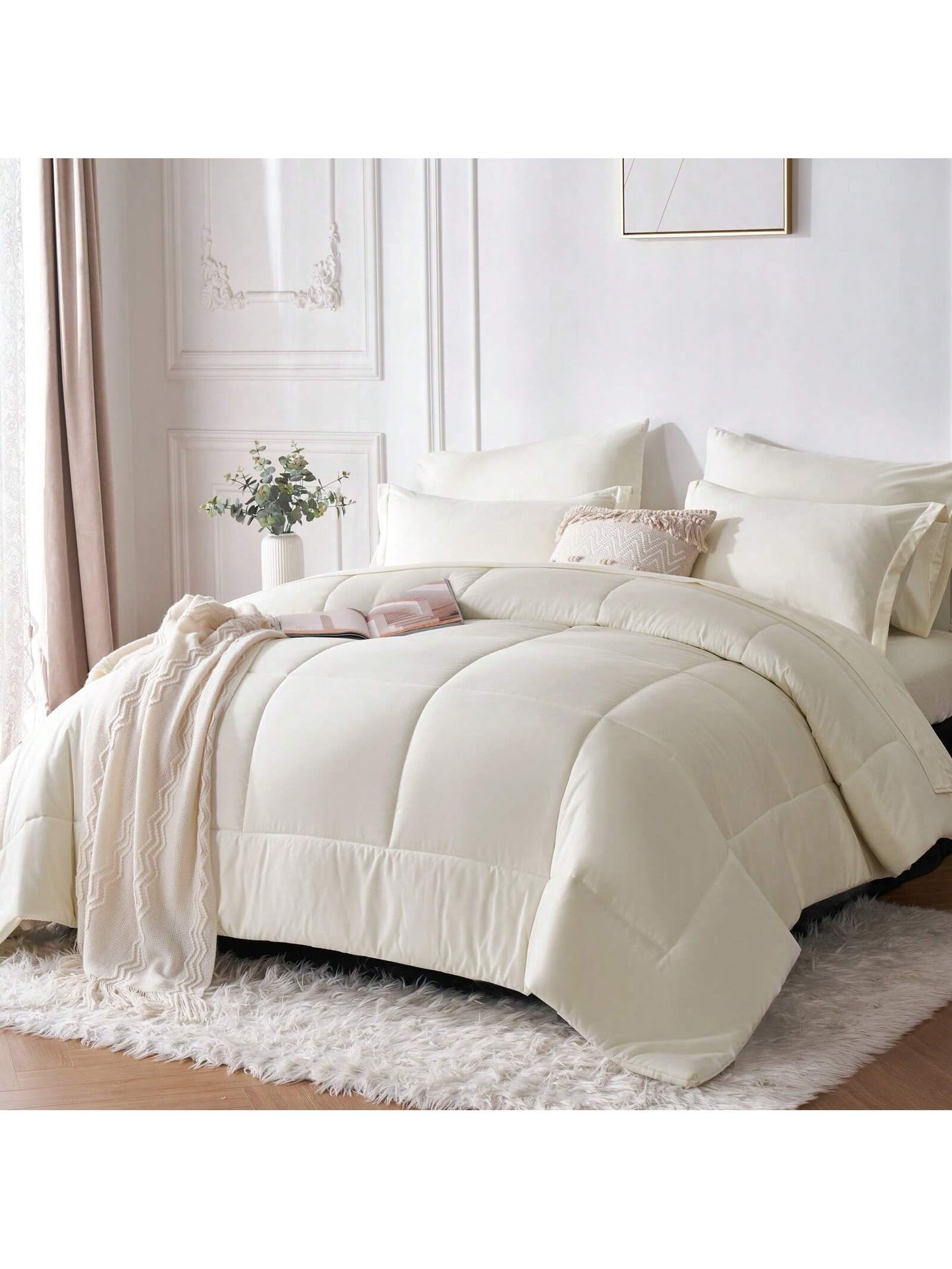 5/7-Piece Solid Colour Checkered Bed Comforter Sets Queen- Soft Microfiber, Lightweight, All-Season, Twin/Full/Queen/King Size Bed In A Bag, Quilt Set With Breathable Fabric And Easy Care,Summer Bedd