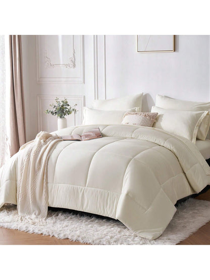 5/7-Piece Solid Colour Checkered Bed Comforter Sets Queen- Soft Microfiber, Lightweight, All-Season, Twin/Full/Queen/King Size Bed In A Bag, Quilt Set With Breathable Fabric And Easy Care,Summer Bedd