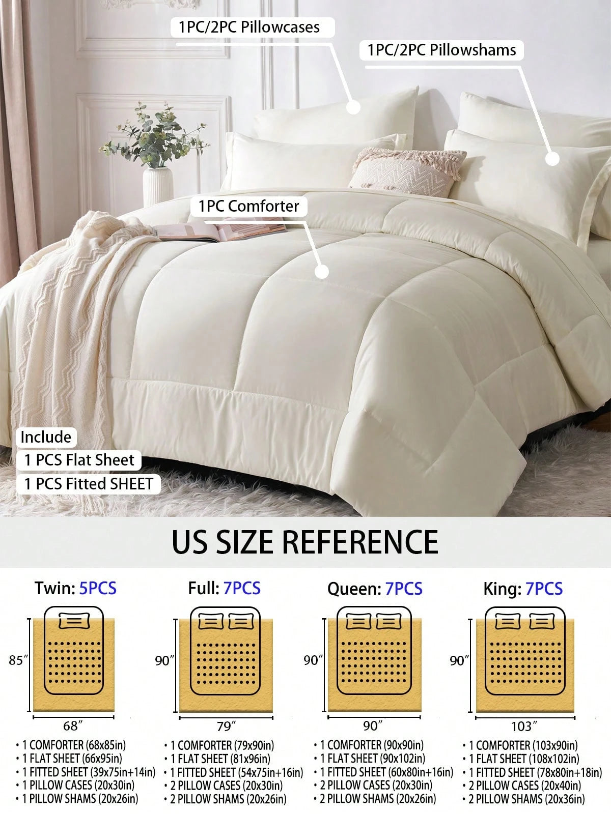 5/7-Piece Solid Colour Checkered Bed Comforter Sets Queen- Soft Microfiber, Lightweight, All-Season, Twin/Full/Queen/King Size Bed In A Bag, Quilt Set With Breathable Fabric And Easy Care,Summer Bedd