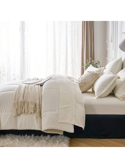 5/7-Piece Solid Colour Checkered Bed Comforter Sets Queen- Soft Microfiber, Lightweight, All-Season, Twin/Full/Queen/King Size Bed In A Bag, Quilt Set With Breathable Fabric And Easy Care,Summer Bedd