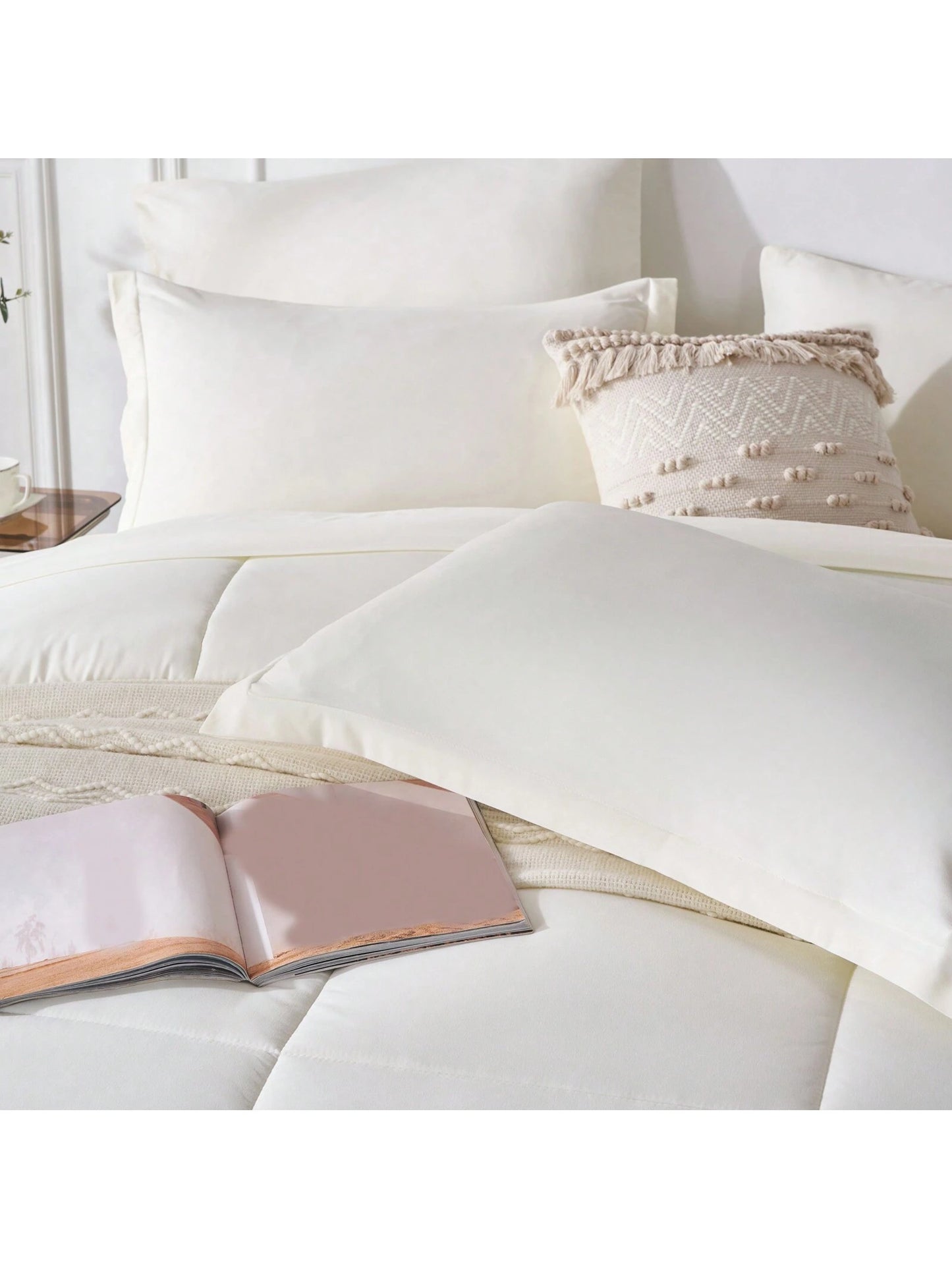 5/7-Piece Solid Colour Checkered Bed Comforter Sets Queen- Soft Microfiber, Lightweight, All-Season, Twin/Full/Queen/King Size Bed In A Bag, Quilt Set With Breathable Fabric And Easy Care,Summer Bedd