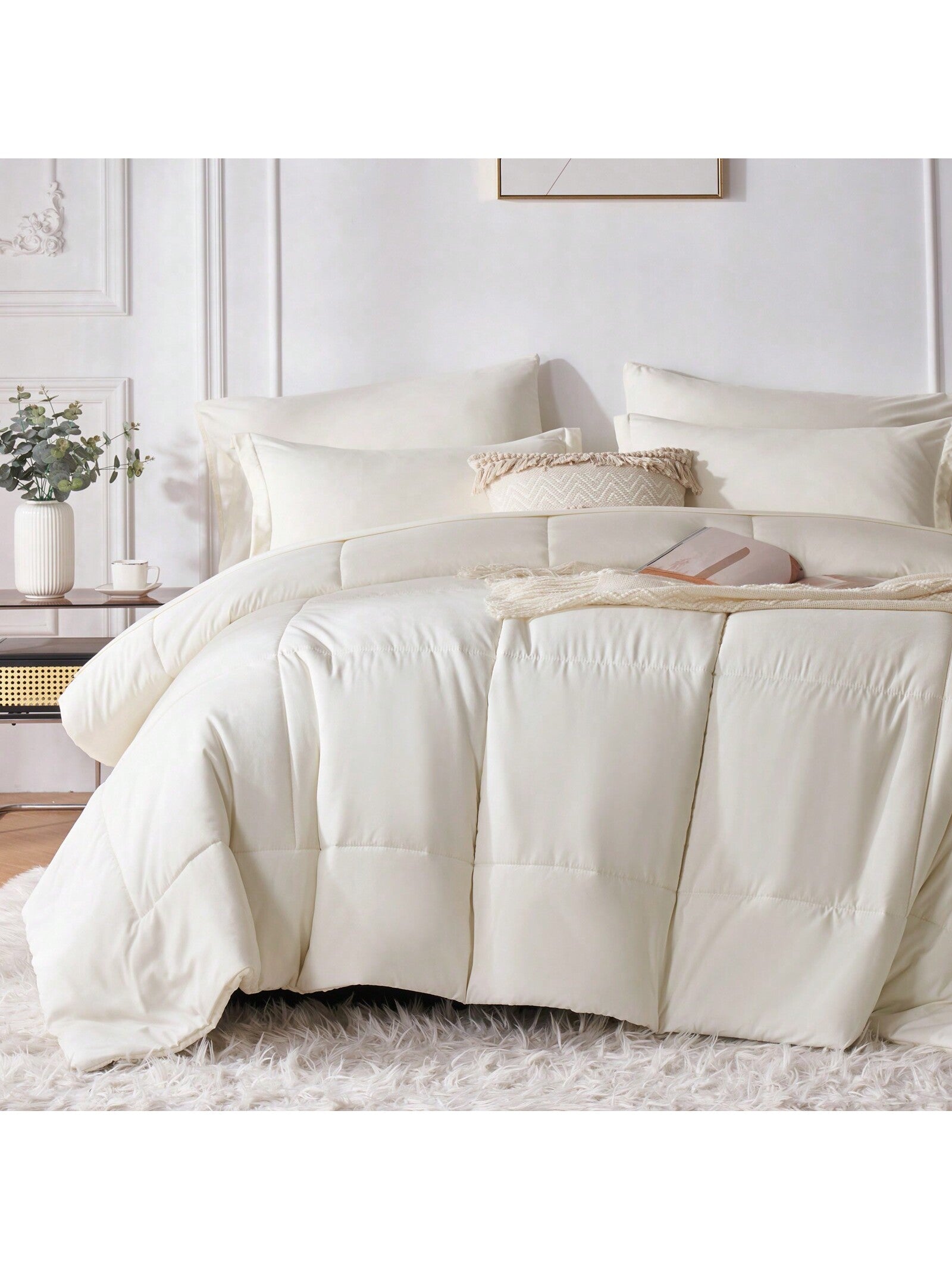5/7-Piece Solid Colour Checkered Bed Comforter Sets Queen- Soft Microfiber, Lightweight, All-Season, Twin/Full/Queen/King Size Bed In A Bag, Quilt Set With Breathable Fabric And Easy Care,Summer Bedd