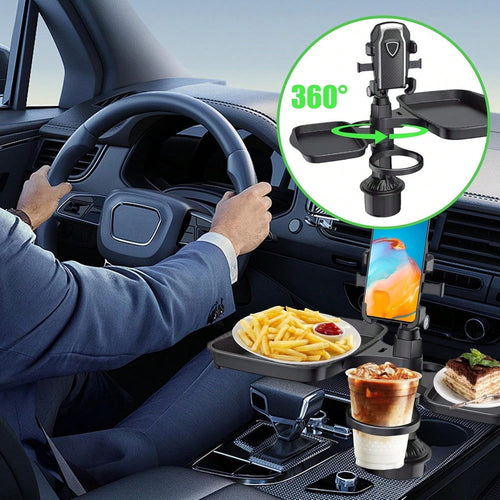 5 In 1 Car Cup Holder Expander With Phone Holder & 2 Food Table Tray & 2 Cup Holder For Drink/Snacks/Humburgers