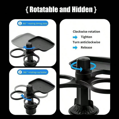 5 In 1 Car Cup Holder Expander With Phone Holder & 2 Food Table Tray & 2 Cup Holder For Drink/Snacks/Humburgers