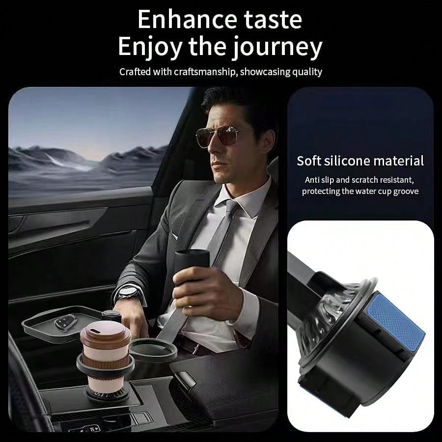 5 In 1 Car Cup Holder Expander With Phone Holder & 2 Food Table Tray & 2 Cup Holder For Drink/Snacks/Humburgers