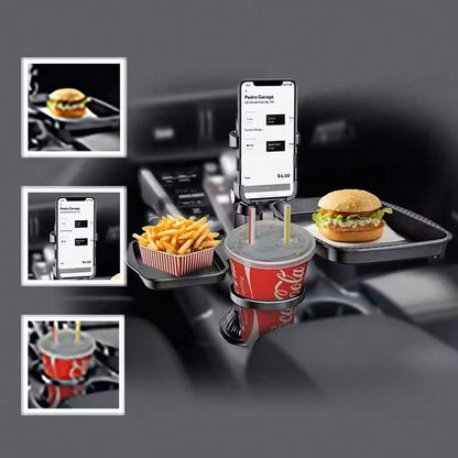 5 In 1 Car Cup Holder Expander With Phone Holder & 2 Food Table Tray & 2 Cup Holder For Drink/Snacks/Humburgers
