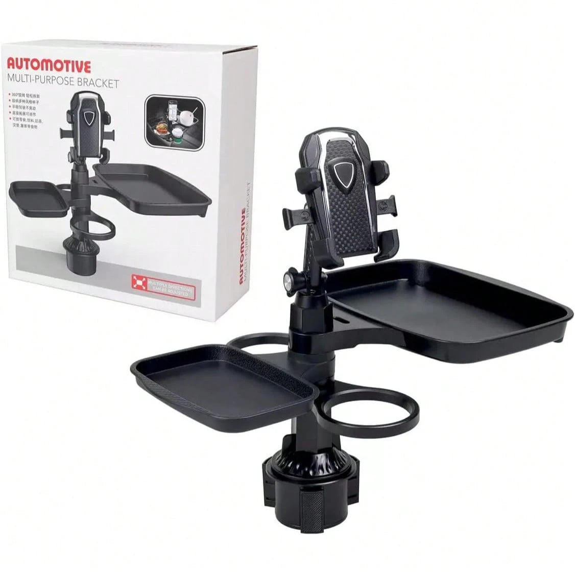 5 In 1 Car Cup Holder Expander With Phone Holder & 2 Food Table Tray & 2 Cup Holder For Drink/Snacks/Humburgers