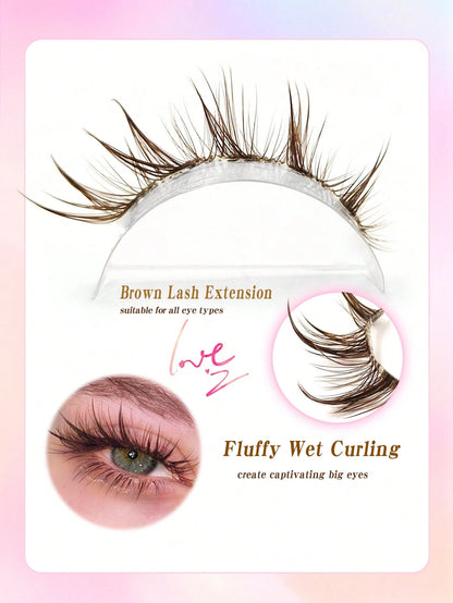 5 Pairs Brown Wet Look Cat Eye False Eyelashes, Transparent Band Fox Eye Lashes, Brown Faux Mink Cross Fluffy Striped Natural Spiky Lash Extensions For Makeup