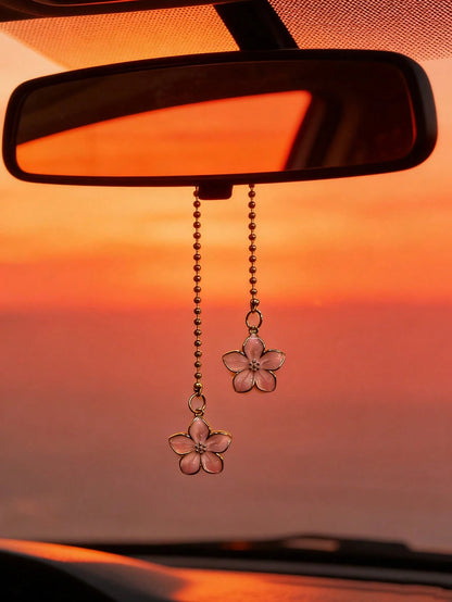 5-Petal Flower Shaped Metal Car Rearview Mirror Pendant, Interior Decor Accessories For Women