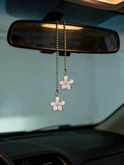 5-Petal Flower Shaped Metal Car Rearview Mirror Pendant, Interior Decor Accessories For Women