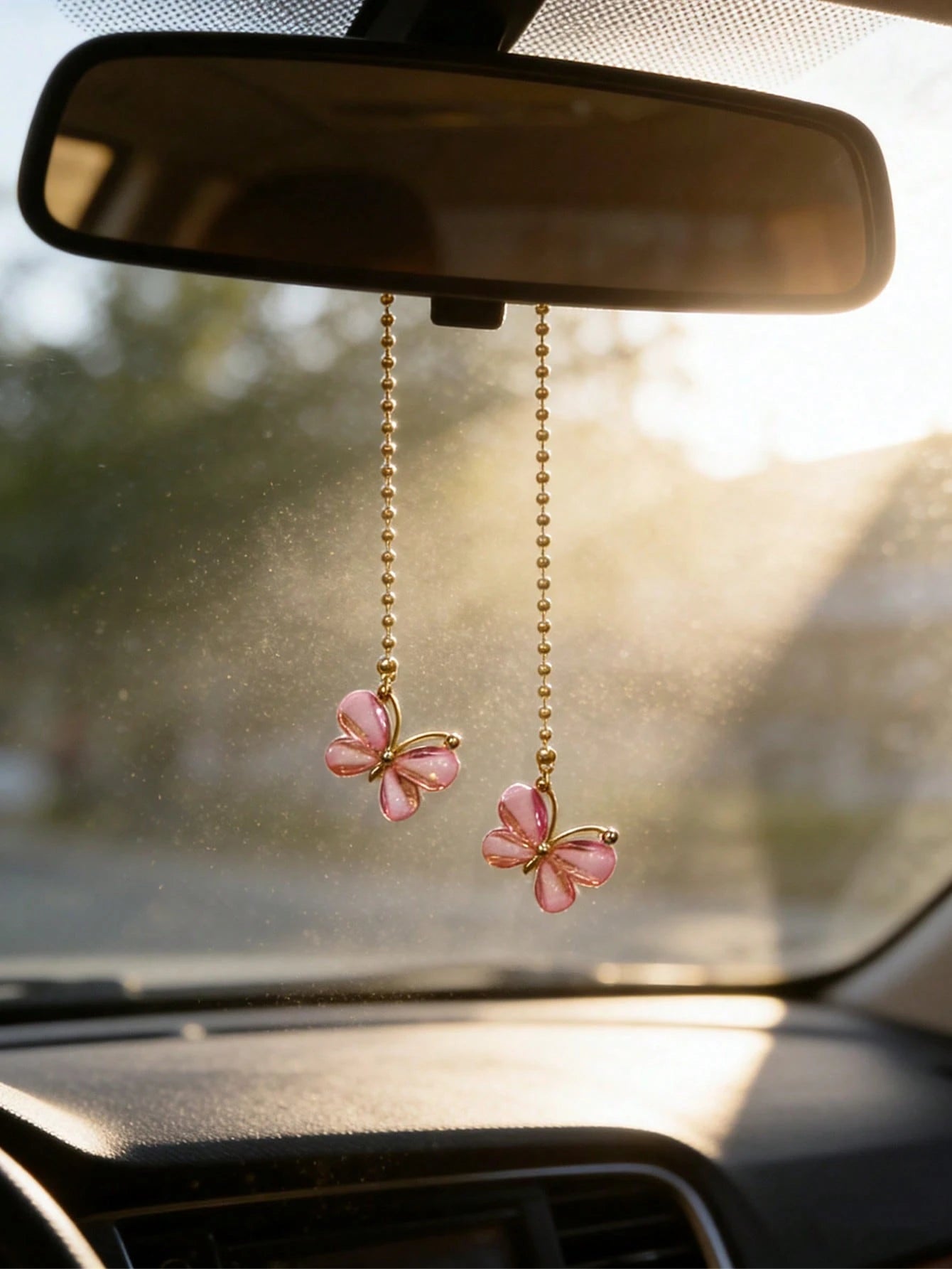 5-Petal Flower Shaped Metal Car Rearview Mirror Pendant, Interior Decor Accessories For Women