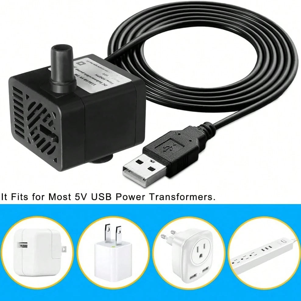 50 Gallon/Hour Mini Submersible Pump, USB Powered, Small Fountain Pump (5V 200L/H), With 1M Tubing And Flow Rate Adjustment, Suitable For Water Features, Aquariums, Fish Tanks, Desktop Fountains, Pet