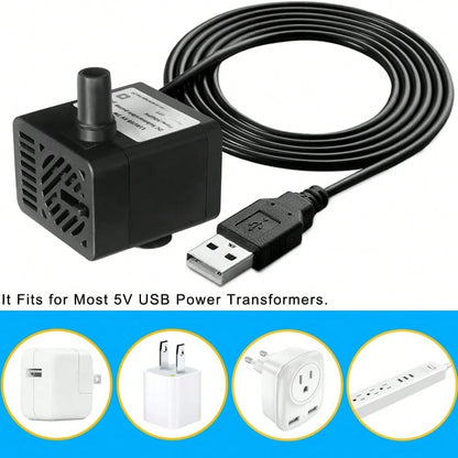 50 Gallon/Hour Mini Submersible Pump, USB Powered, Small Fountain Pump (5V 200L/H), With 1M Tubing And Flow Rate Adjustment, Suitable For Water Features, Aquariums, Fish Tanks, Desktop Fountains, Pet