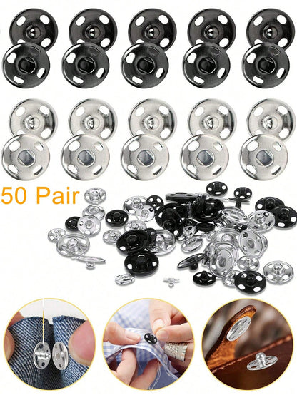 50 Pair 10 Mm Sewing Snaps,Sew-On Snap, Metal Snaps Fasteners Press Studs Buttons,Sewing Clothing Button,For Suit, Jacket, Jeans, Shirt Diy Craft,DIY Making Craft Bag Purse Buckle Accessories Replacem