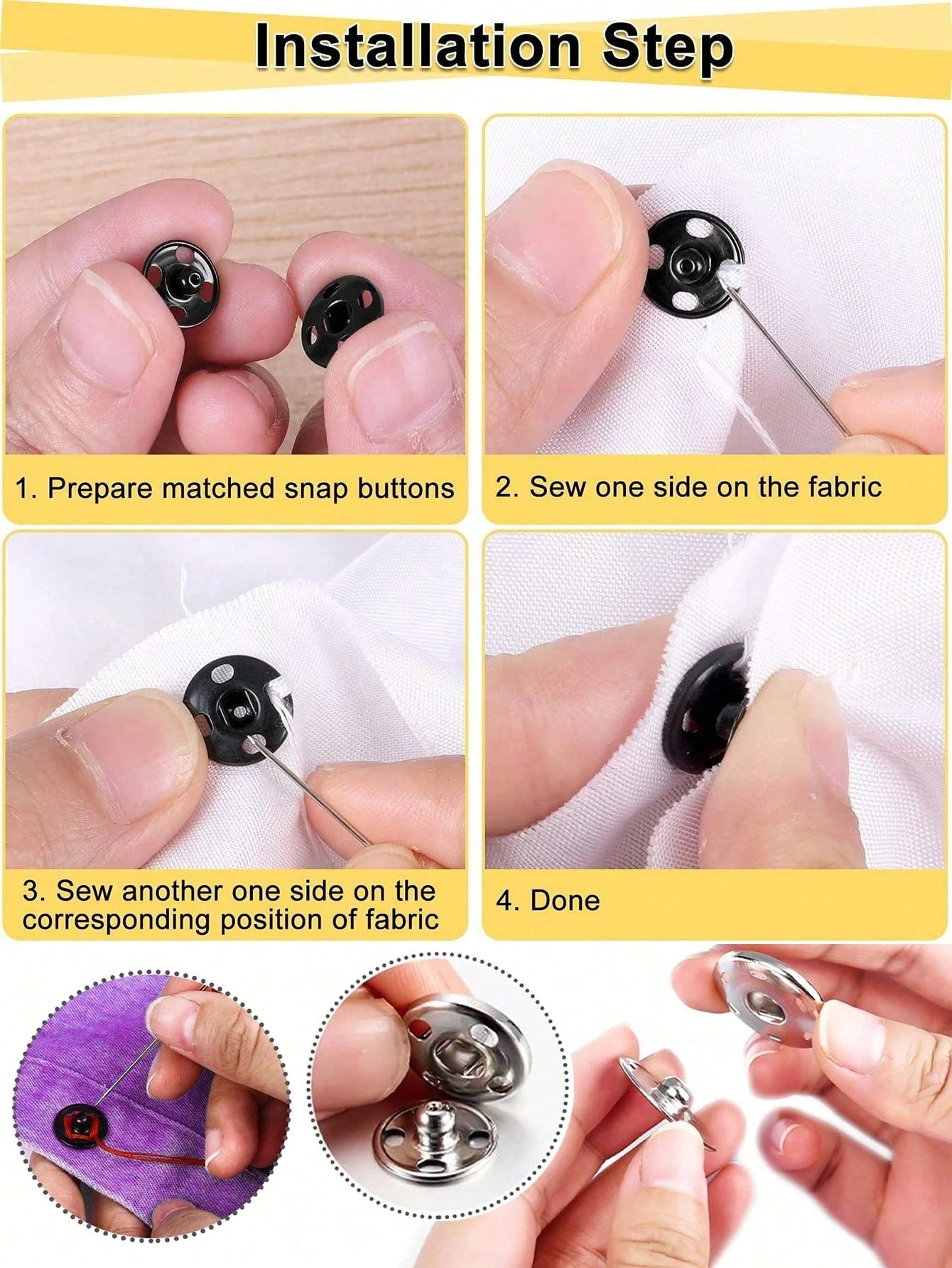 50 Pair 10 Mm Sewing Snaps,Sew-On Snap, Metal Snaps Fasteners Press Studs Buttons,Sewing Clothing Button,For Suit, Jacket, Jeans, Shirt Diy Craft,DIY Making Craft Bag Purse Buckle Accessories Replacem