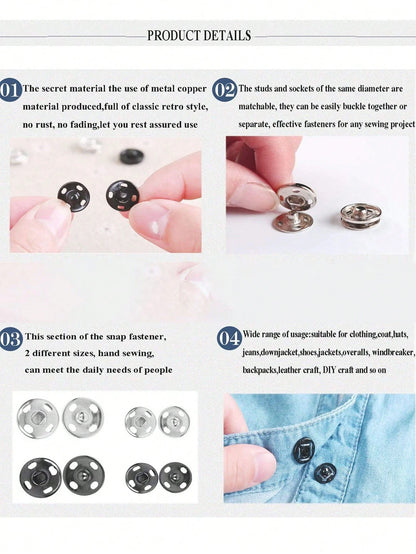 50 Pair 10 Mm Sewing Snaps,Sew-On Snap, Metal Snaps Fasteners Press Studs Buttons,Sewing Clothing Button,For Suit, Jacket, Jeans, Shirt Diy Craft,DIY Making Craft Bag Purse Buckle Accessories Replacem