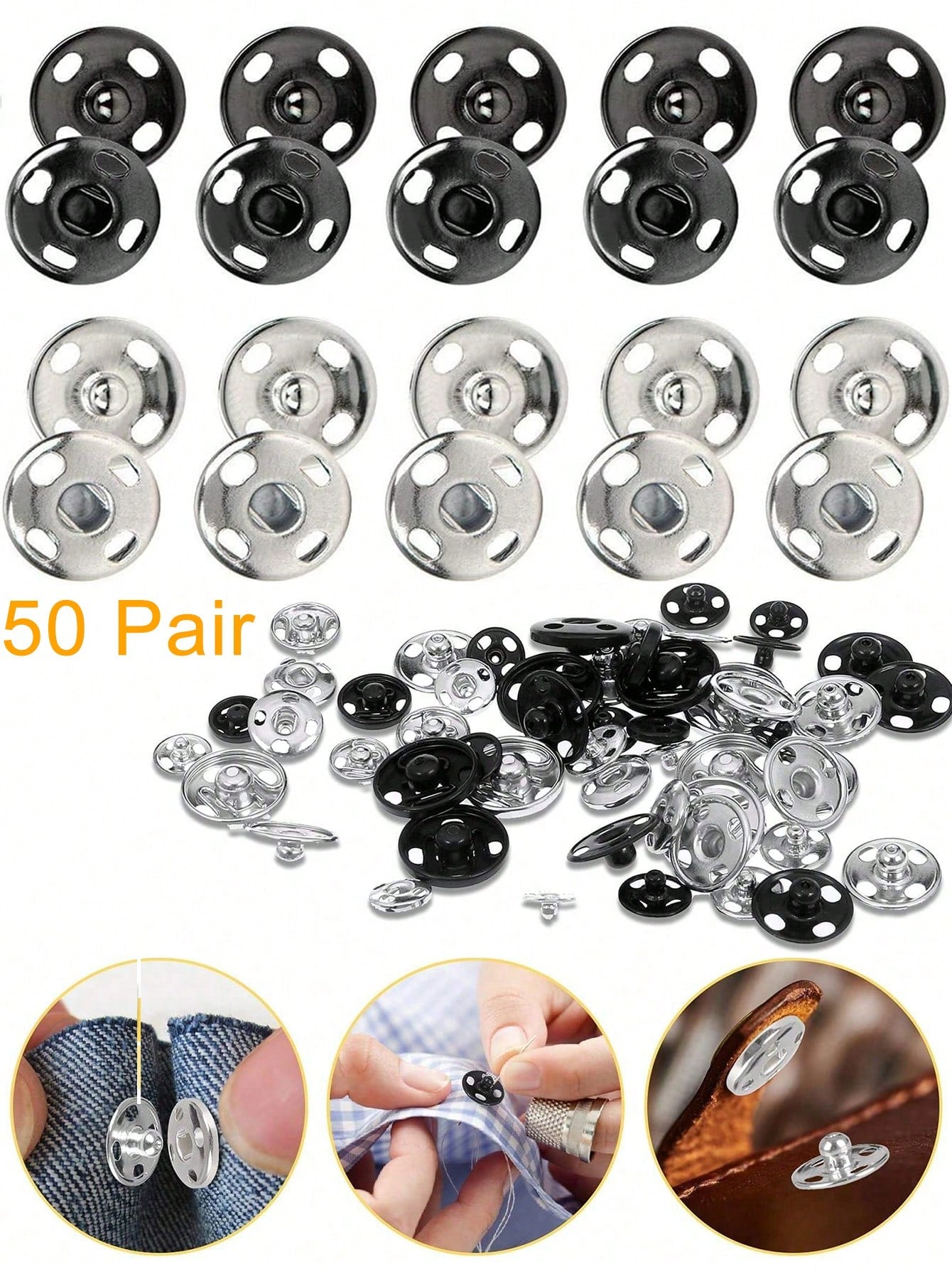 50 Pair 10 Mm Sewing Snaps,Sew-On Snap, Metal Snaps Fasteners Press Studs Buttons,Sewing Clothing Button,For Suit, Jacket, Jeans, Shirt Diy Craft,DIY Making Craft Bag Purse Buckle Accessories Replacem