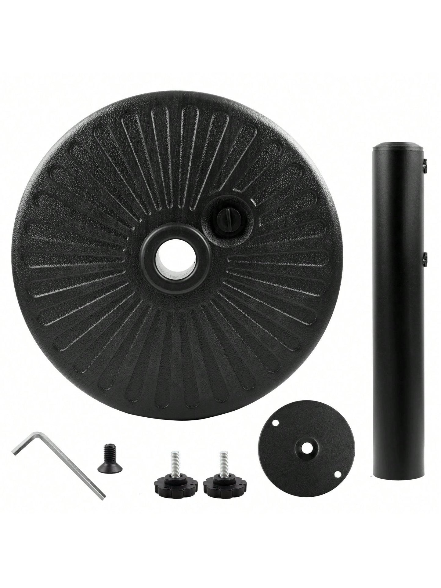 50LBS Round Umbrella Base Water Filled With Steel Umbrella Holder, Heavy Duty Fillable Umbrella Base Stand For Outdoor, Patio, Lawn, Garden (Black)