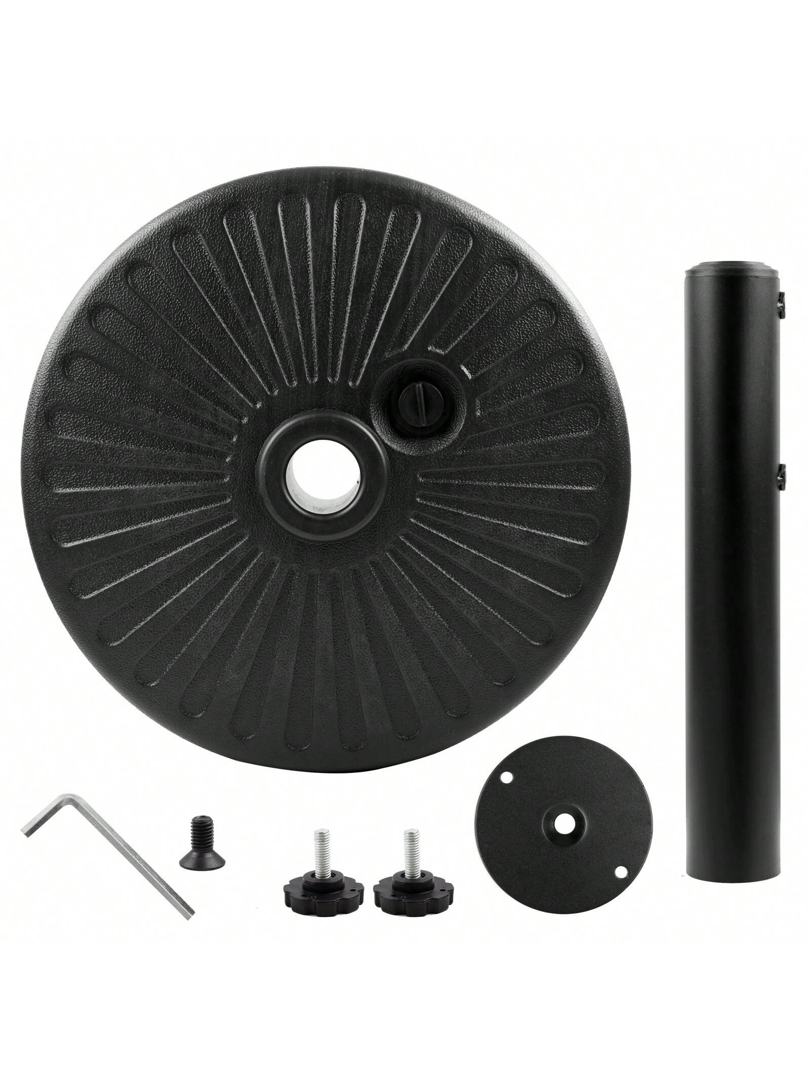 50LBS Round Umbrella Base Water Filled With Steel Umbrella Holder, Heavy Duty Fillable Umbrella Base Stand For Outdoor, Patio, Lawn, Garden (Black)