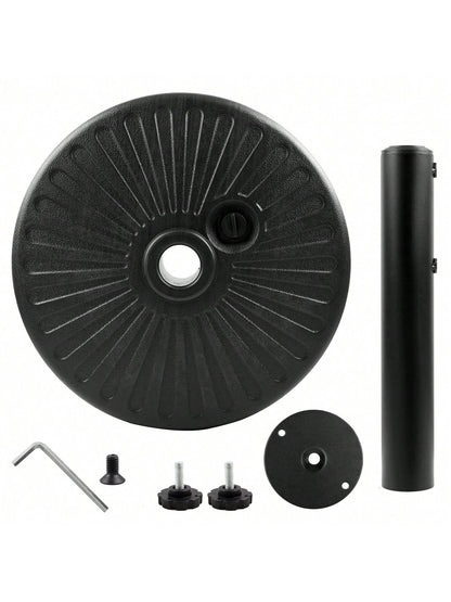 50LBS Round Umbrella Base Water Filled With Steel Umbrella Holder, Heavy Duty Fillable Umbrella Base Stand For Outdoor, Patio, Lawn, Garden (Black)
