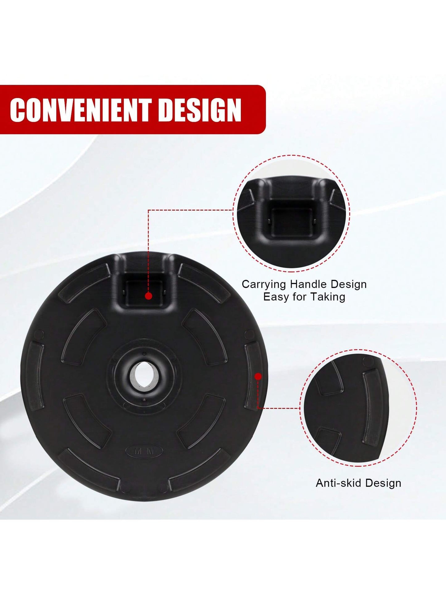 50LBS Round Umbrella Base Water Filled With Steel Umbrella Holder, Heavy Duty Fillable Umbrella Base Stand For Outdoor, Patio, Lawn, Garden (Black)