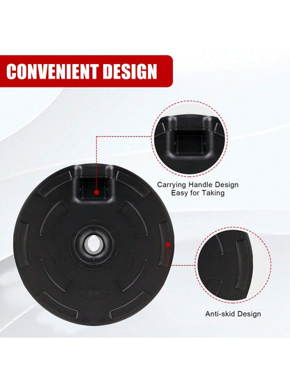 50LBS Round Umbrella Base Water Filled With Steel Umbrella Holder, Heavy Duty Fillable Umbrella Base Stand For Outdoor, Patio, Lawn, Garden (Black)