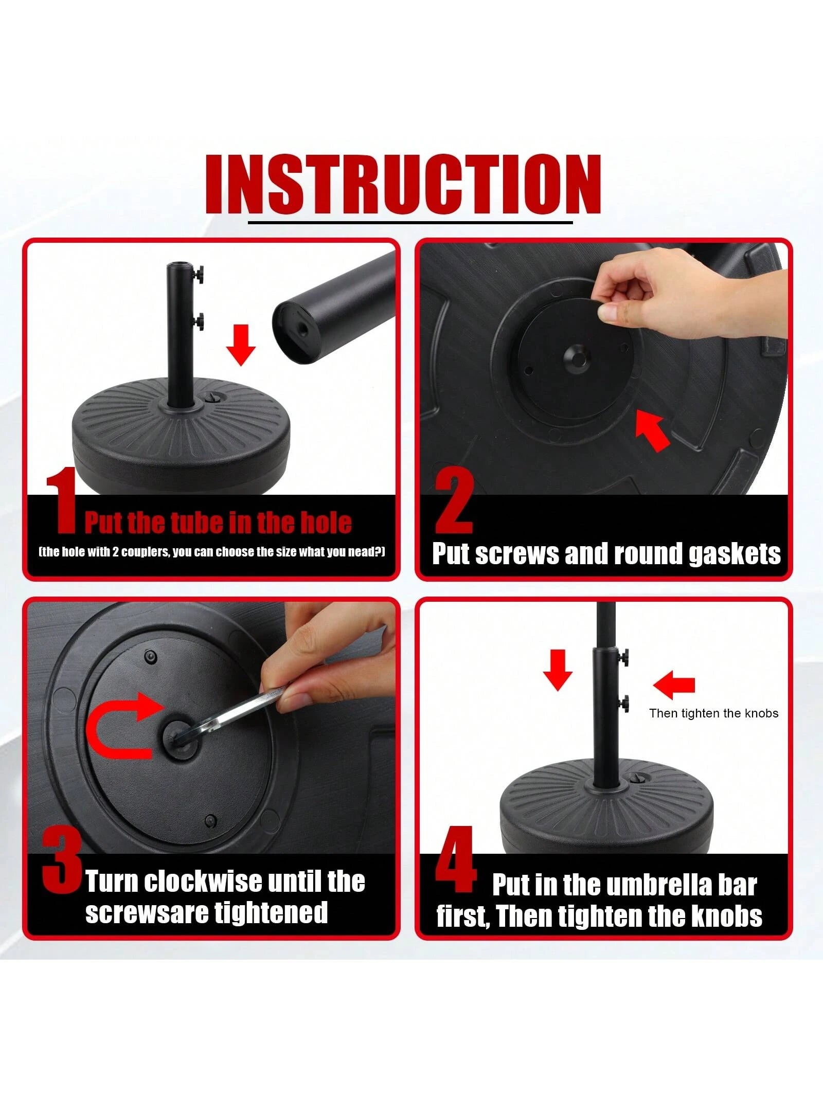 50LBS Round Umbrella Base Water Filled With Steel Umbrella Holder, Heavy Duty Fillable Umbrella Base Stand For Outdoor, Patio, Lawn, Garden (Black)
