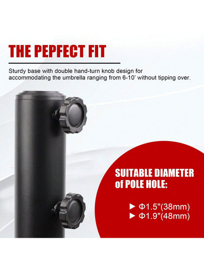 50LBS Round Umbrella Base Water Filled With Steel Umbrella Holder, Heavy Duty Fillable Umbrella Base Stand For Outdoor, Patio, Lawn, Garden (Black)