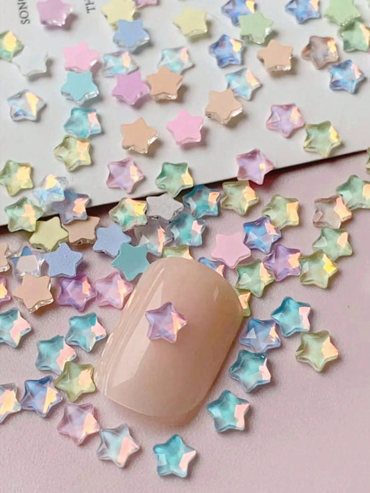50pcs/Pack Flat Star-Shaped Rhinestone Nail Art Decorations, Summer Style DIY Nail Accessories Nail Charms