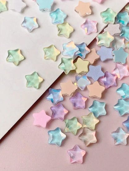 50pcs/Pack Flat Star-Shaped Rhinestone Nail Art Decorations, Summer Style DIY Nail Accessories Nail Charms