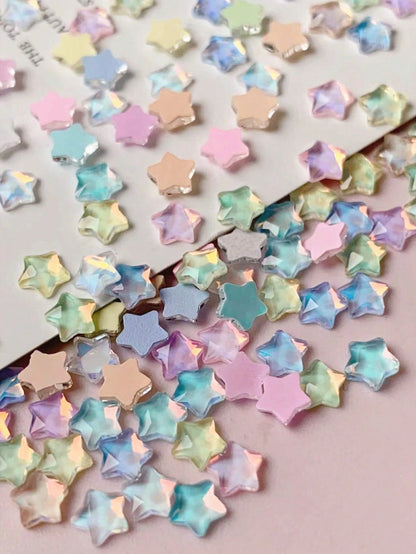 50pcs/Pack Flat Star-Shaped Rhinestone Nail Art Decorations, Summer Style DIY Nail Accessories Nail Charms