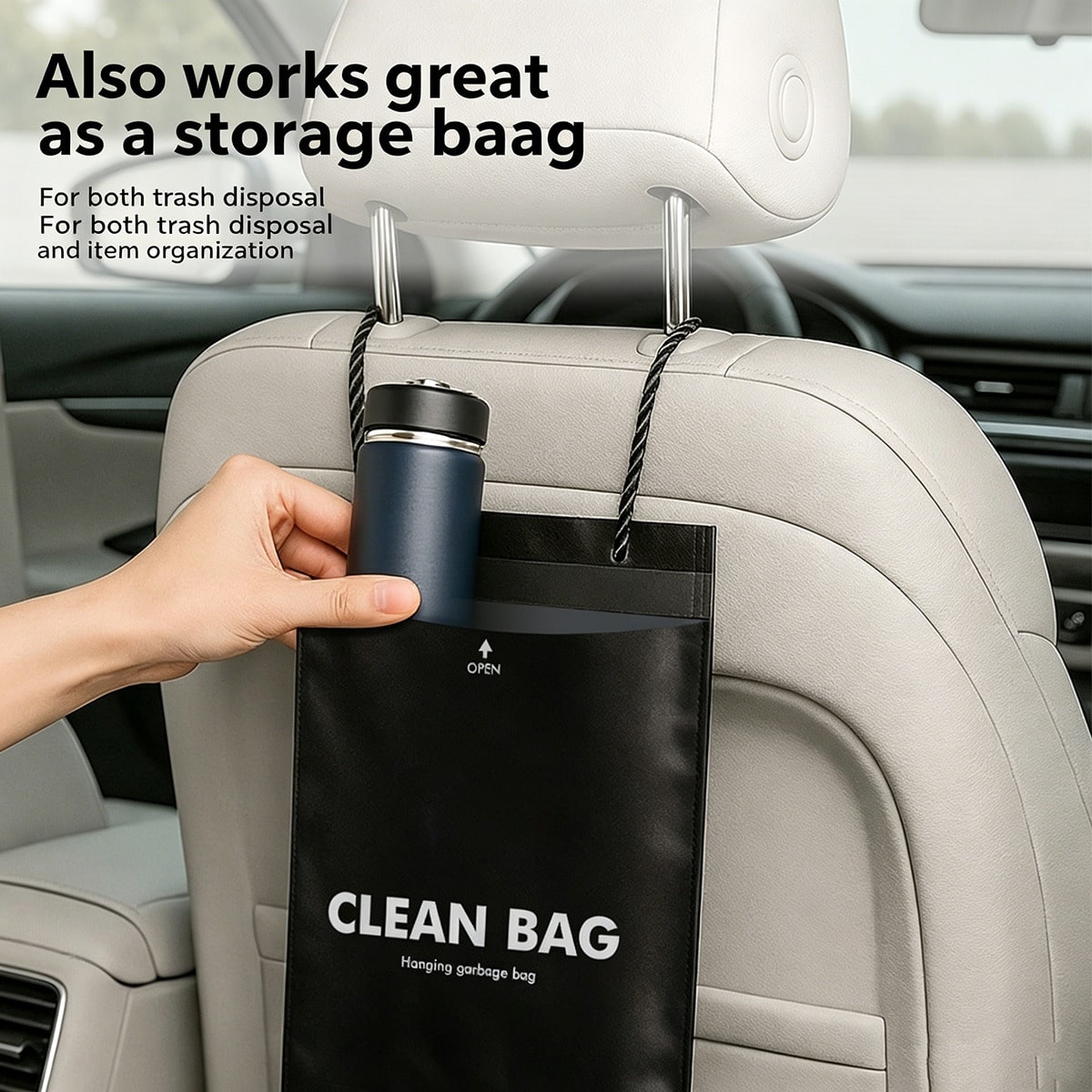 50pcs Thick PE Trash Bags With Hanging Rope, Waterproof & Tear-Resistant Large Capacity Storage Bags For Vehicles, Home Or Office, Black Garbage Bags