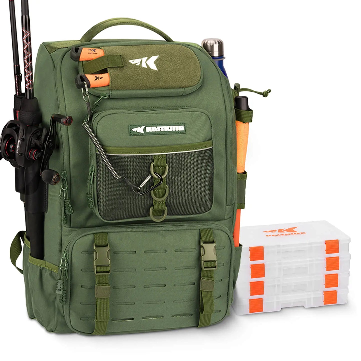 40L Fishing Tackle Backpack with Rod Holders & 4 Tackle Boxes, Waterproof Fishing Gear Storage Bag for Camping, Hunting & Outdoor Activities