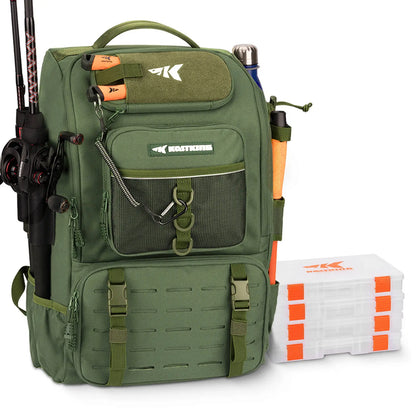 40L Fishing Tackle Backpack with Rod Holders & 4 Tackle Boxes, Waterproof Fishing Gear Storage Bag for Camping, Hunting & Outdoor Activities