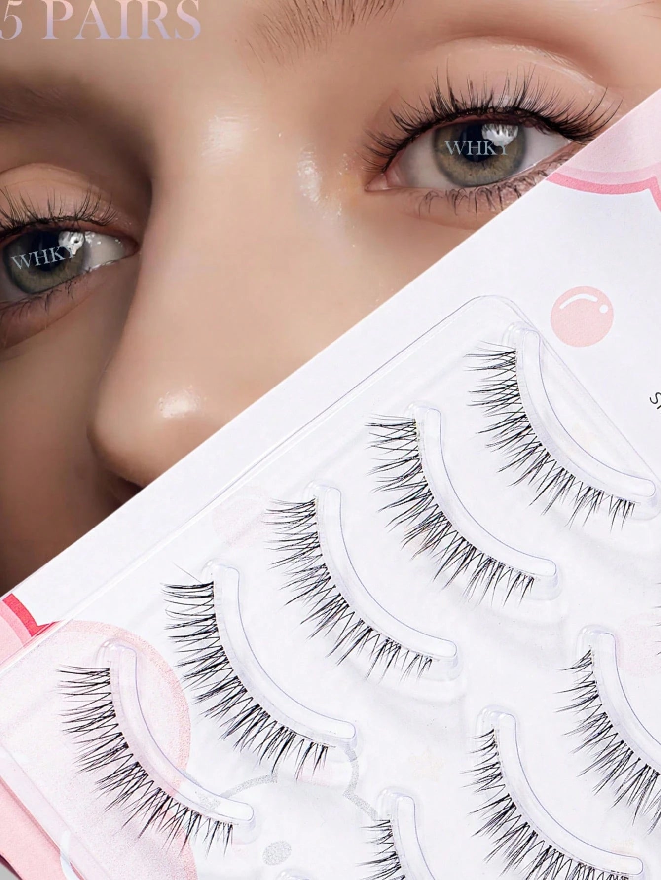 5pairs Natural-Looking Transparent Stem Mink-Like Soft & Comfortable Lovely False Eyelashes Strip Lashes, Lashes, Eyelashes, Fake Lashes