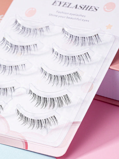 5pairs Natural-Looking Transparent Stem Mink-Like Soft & Comfortable Lovely False Eyelashes Strip Lashes, Lashes, Eyelashes, Fake Lashes