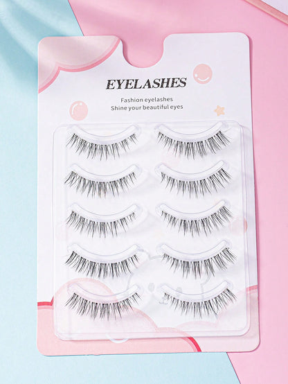 5pairs Natural-Looking Transparent Stem Mink-Like Soft & Comfortable Lovely False Eyelashes Strip Lashes, Lashes, Eyelashes, Fake Lashes