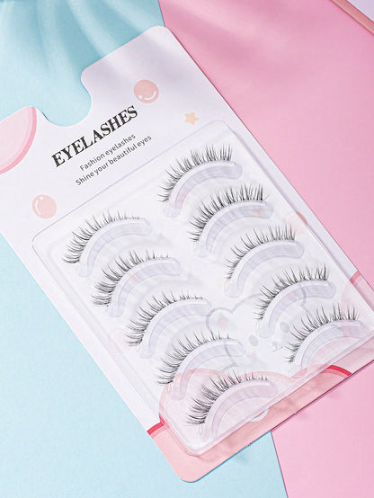 5pairs Natural-Looking Transparent Stem Mink-Like Soft & Comfortable Lovely False Eyelashes Strip Lashes, Lashes, Eyelashes, Fake Lashes