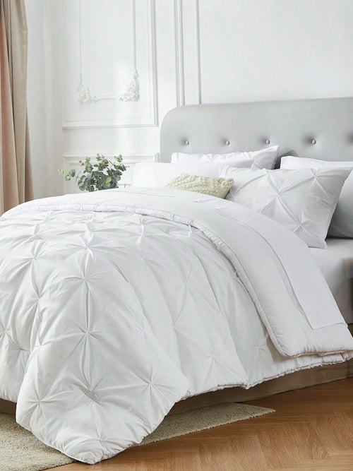 5Pcs/7-Pcs Queen Pinched Pleat Bed Comforter Sets Queen- Luxurious, Soft, Breathable, And Cooling Summer Bedding For All Seasons With Sheets, Pinched Pleat Design, And Bed-In-A-Bag- Easy Care, Mac