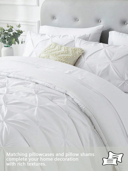 5Pcs/7-Pcs Queen Pinched Pleat Bed Comforter Sets Queen- Luxurious, Soft, Breathable, And Cooling Summer Bedding For All Seasons With Sheets, Pinched Pleat Design, And Bed-In-A-Bag- Easy Care, Mac