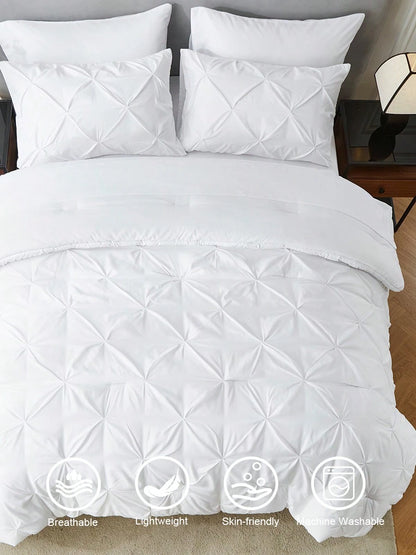 5Pcs/7-Pcs Queen Pinched Pleat Bed Comforter Sets Queen- Luxurious, Soft, Breathable, And Cooling Summer Bedding For All Seasons With Sheets, Pinched Pleat Design, And Bed-In-A-Bag- Easy Care, Mac