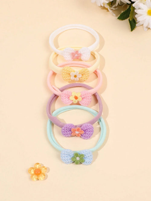 5Pcs Baby Girls' Cute Colorful Bow Elastic Headbands, Sweet Knit Floral Soft Headbands, Gift For Daughter, Cute Hair Accessories.