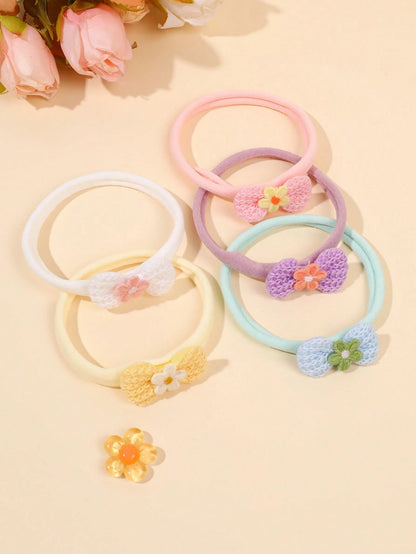 5Pcs Baby Girls' Cute Colorful Bow Elastic Headbands, Sweet Knit Floral Soft Headbands, Gift For Daughter, Cute Hair Accessories.