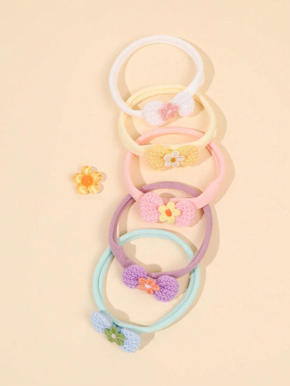 5Pcs Baby Girls' Cute Colorful Bow Elastic Headbands, Sweet Knit Floral Soft Headbands, Gift For Daughter, Cute Hair Accessories.