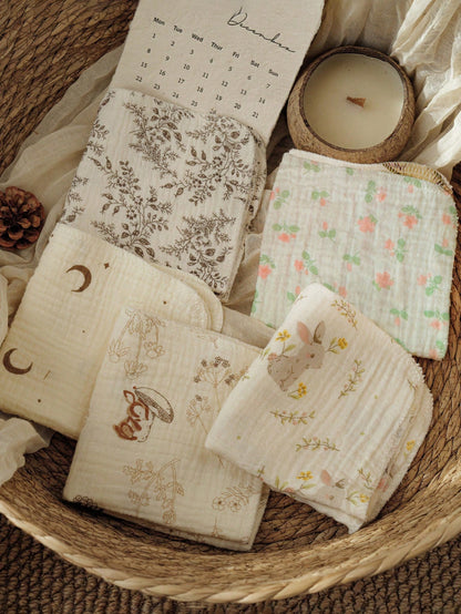 5pcs Baby Muslin Washcloth, Soft Newborn Face Towel, Reusable Cute Printed Multi-Purpose Small Handkerchief